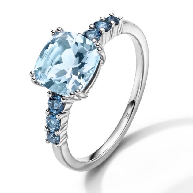 WILHELM MÜLLER RING 585 WG GOLD BLAUTOPASE LONDON & SKY BLUE DAMENRING