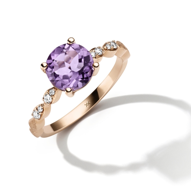 WILHELM MÜLLER RING 585 RG GOLD BRILLANTEN W-SI ZUS. 0,08 ct AMETHYST DAMENRING