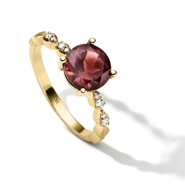 WILHELM MÜLLER RING 585 GG GOLD BRILLANTEN W-SI ZUS. 0,06 ct GRANAT DAMENRING